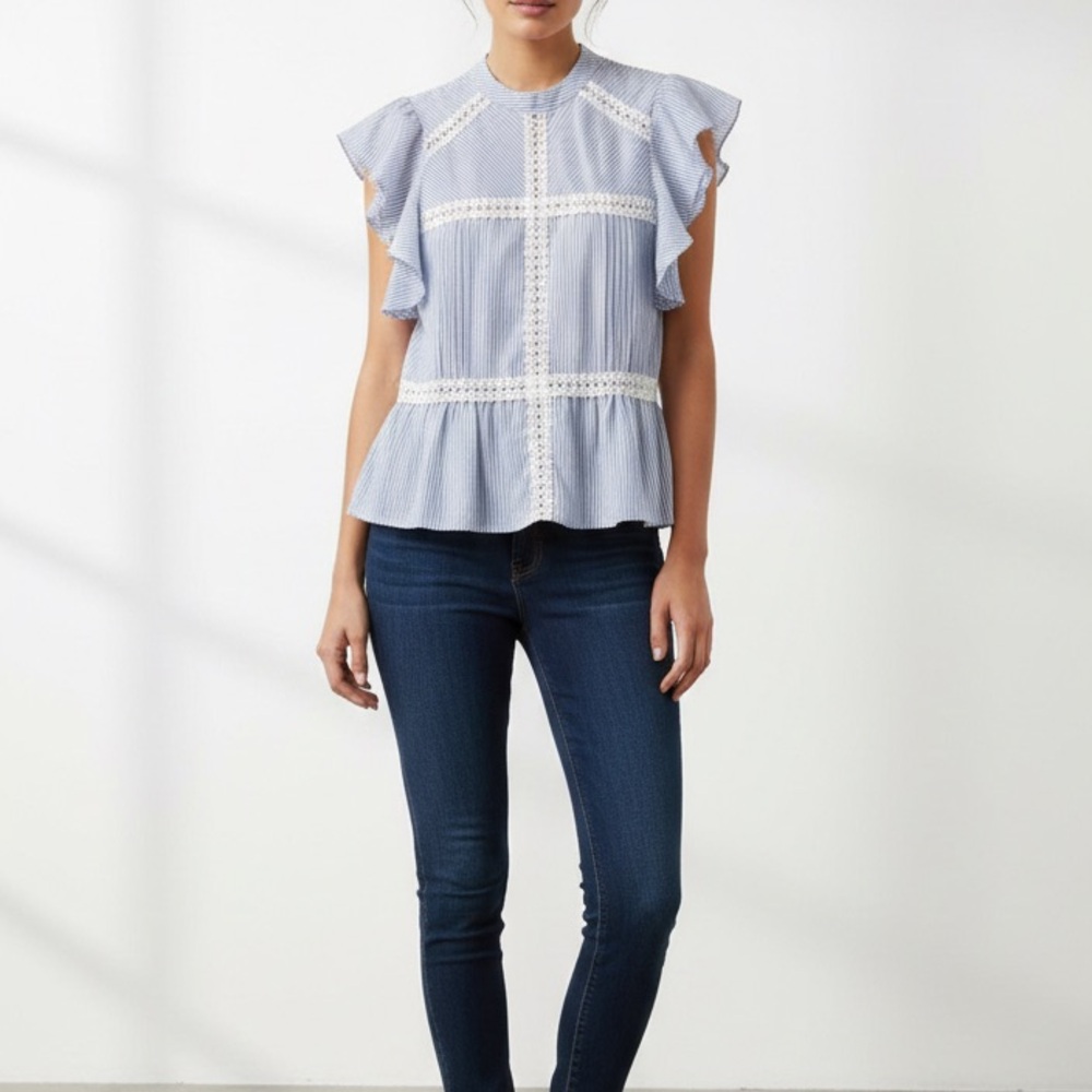 New York & Company Blue and White Striped Blouse